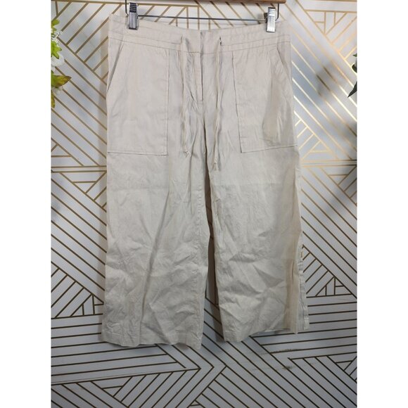 BCBGMAXAZRIA Women's Y2k Vtg Cropped Capri Tan Beige Pants Tie Waist Size 6 - Picture 6 of 9